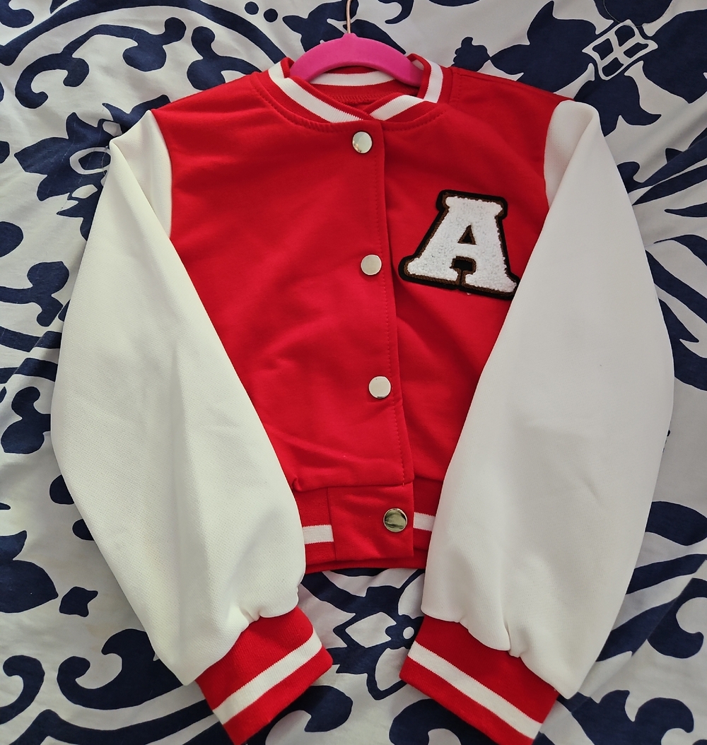 SHEIN Red and White Varsity Letter Jacket for Kids